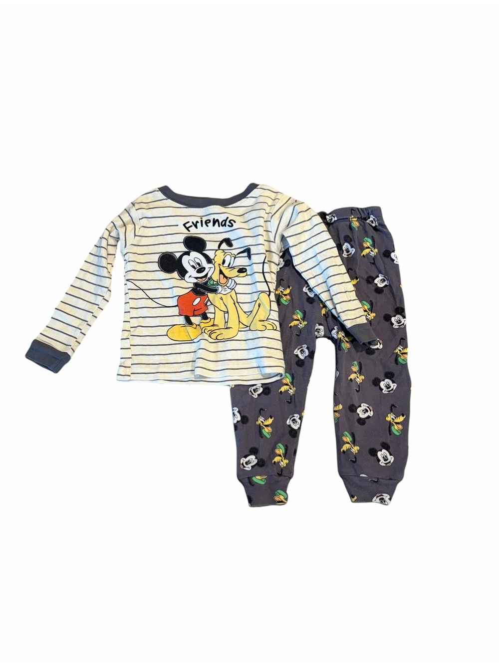 Disney Mickey & Pluto Kids Pajama Set - Cream Striped Top & Dark Blue Pants